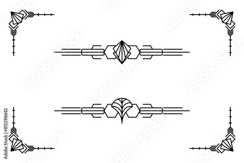 Art deco line border. Modern arabic gold frames, decorative lines borders and geometric golden label frame vector design elements