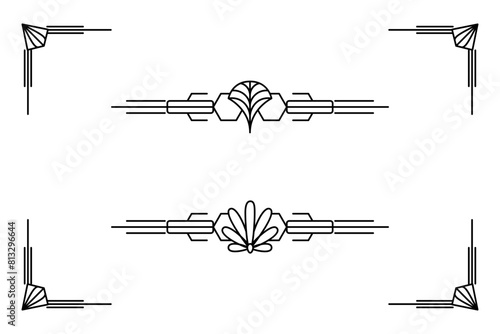 Art deco line border. Modern arabic gold frames, decorative lines borders and geometric golden label frame vector design elements