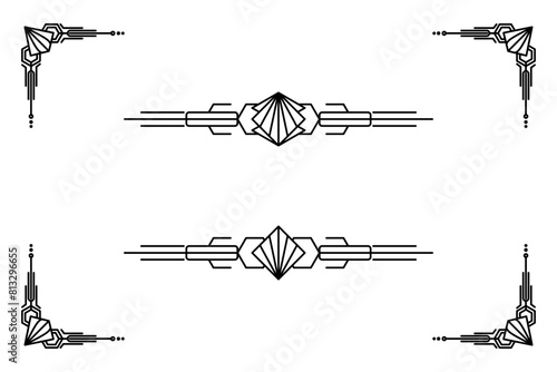 Art deco line border. Modern arabic gold frames, decorative lines borders and geometric golden label frame vector design elements