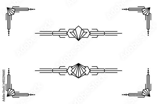 Art deco line border. Modern arabic gold frames, decorative lines borders and geometric golden label frame vector design elements