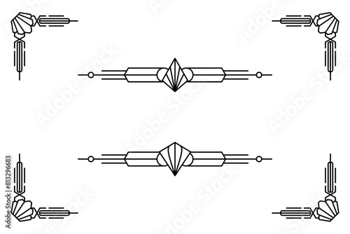 Art deco line border. Modern arabic gold frames, decorative lines borders and geometric golden label frame vector design elements