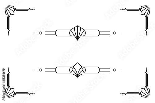 Art deco line border. Modern arabic gold frames, decorative lines borders and geometric golden label frame vector design elements