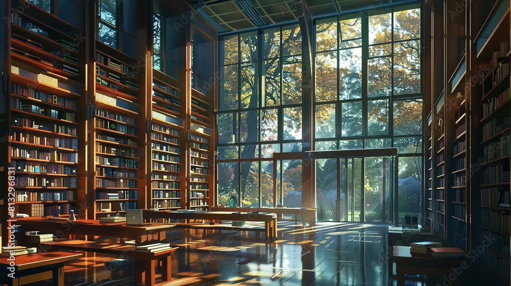A Modern Library with Resplendent Rows of Books and Tranquil Study Spaces A Modern Library with Resplendent Rows of Books and Tranquil Study Spaces