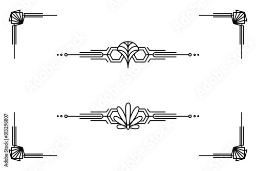 Art deco line border. Modern arabic gold frames, decorative lines borders and geometric golden label frame vector design elements
