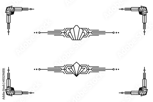 Art deco line border. Modern arabic gold frames, decorative lines borders and geometric golden label frame vector design elements
