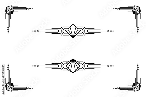 Art deco line border. Modern arabic gold frames, decorative lines borders and geometric golden label frame vector design elements