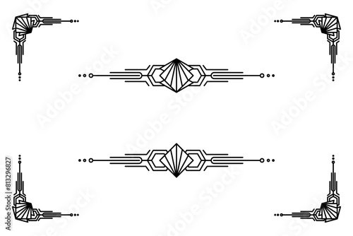 Art deco line border. Modern arabic gold frames, decorative lines borders and geometric golden label frame vector design elements