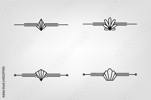 Art deco line border. Modern arabic gold frames, decorative lines borders and geometric golden label frame vector design elements