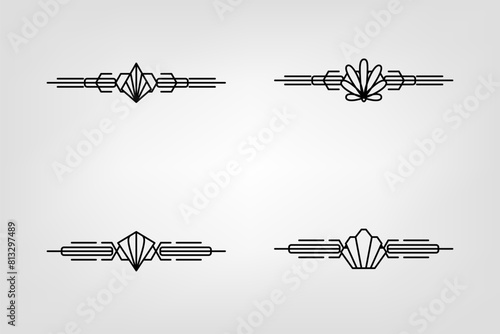 Art deco line border. Modern arabic gold frames, decorative lines borders and geometric golden label frame vector design elements