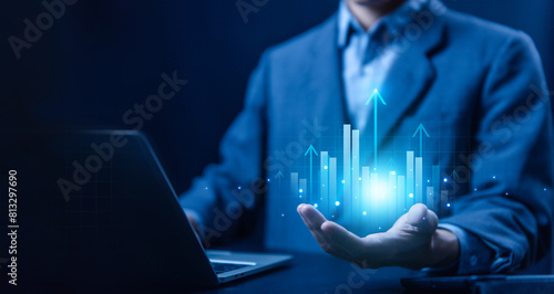 Quadro em tela hand show graph chart stock market economic