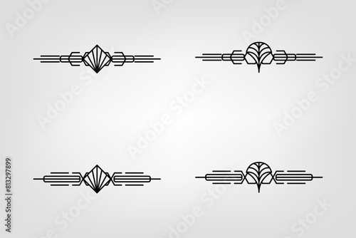 Art deco line border. Modern arabic gold frames, decorative lines borders and geometric golden label frame vector design elements