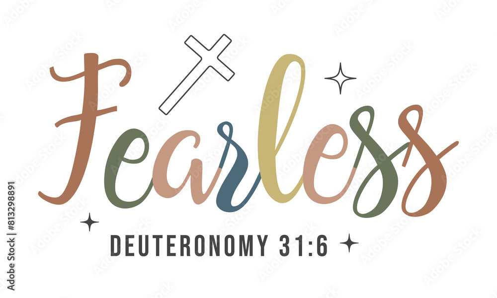 Fearless Bible verse Christian retro typography handwriting art sublimation on white background Fearless Bible verse Christian retro typography handwriting art sublimation on white background