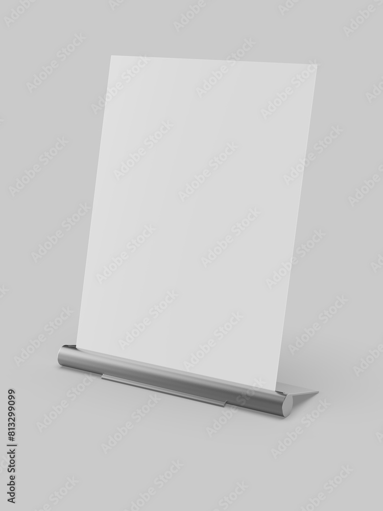 Blank acrylic sign holder display counter top metal stand template, 3d illustration. Blank acrylic sign holder display counter top metal stand template, 3d illustration.