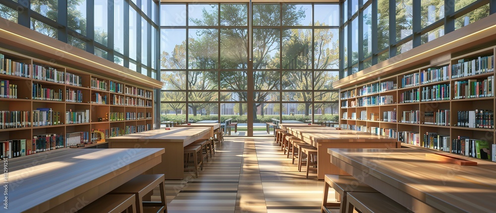 A Modern Library with Resplendent Rows of Books and Tranquil Study Spaces A Modern Library with Resplendent Rows of Books and Tranquil Study Spaces