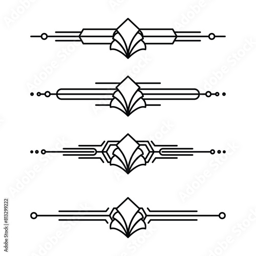 Art deco line border. Modern arabic gold frames, decorative lines borders and geometric golden label frame vector design elements