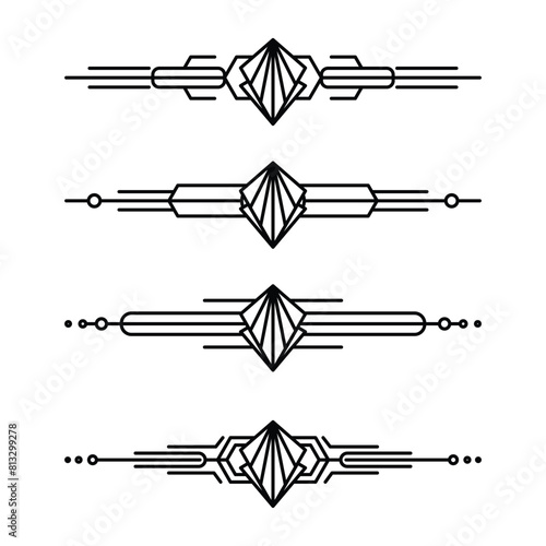 Art deco line border. Modern arabic gold frames, decorative lines borders and geometric golden label frame vector design elements