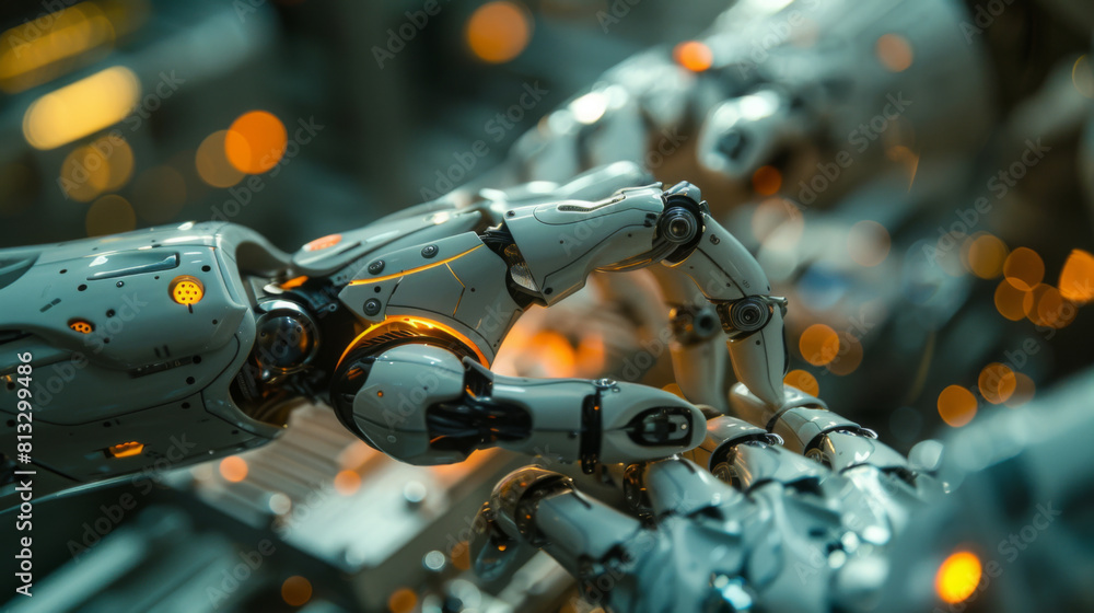 Close-up of robotic arms with intricate details working in an industrial setting, symbolizing automation. Close-up of robotic arms with intricate details working in an industrial setting, symbolizing automation.
