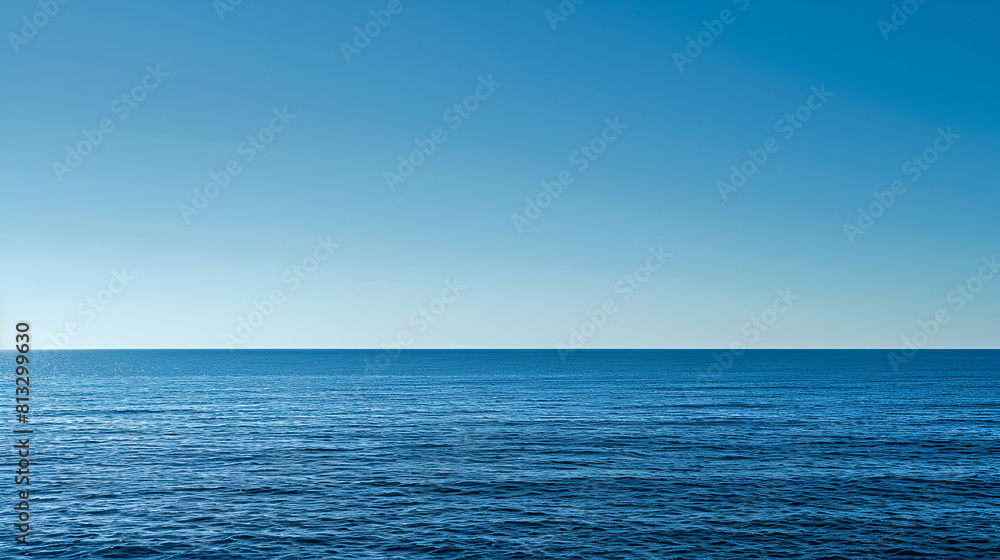Pure blue sky with white clouds and ocean horizon ,generative ai Pure blue sky with white clouds and ocean horizon ,generative ai