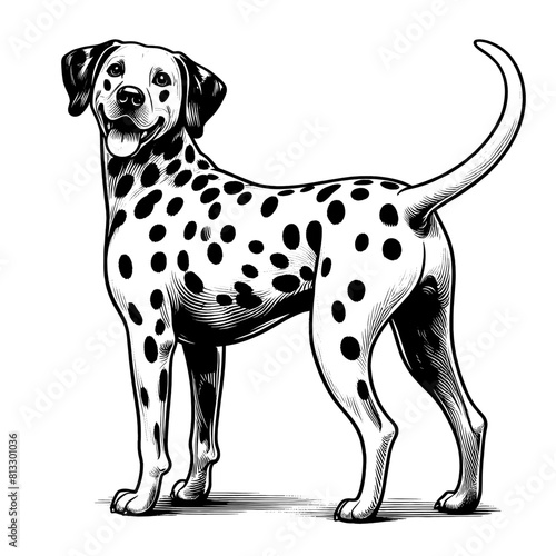 Cute Dalmatian in full-body  hand drawn sketch. Vector isolated on white background 