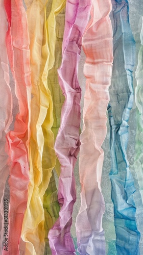 Rainbow ruffled ruffles in various colors on a white background with striped patterns, background