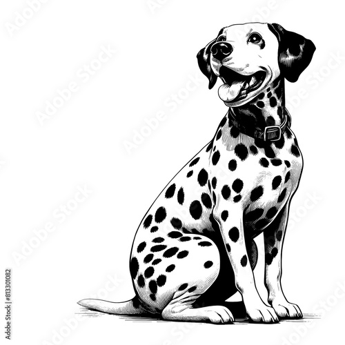 Cute Dalmatian in full-body, hand drawn sketch. Vector isolated on white background	