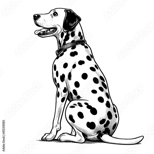 Cute Dalmatian in full-body, hand drawn sketch. Vector isolated on white background	