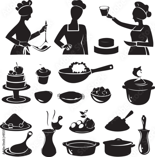 Hotel Uniform Tableware  cooking show set vector illustration 