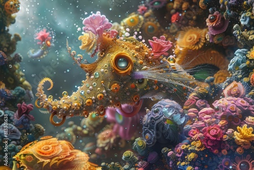 Undersea world with an octopus among the corals