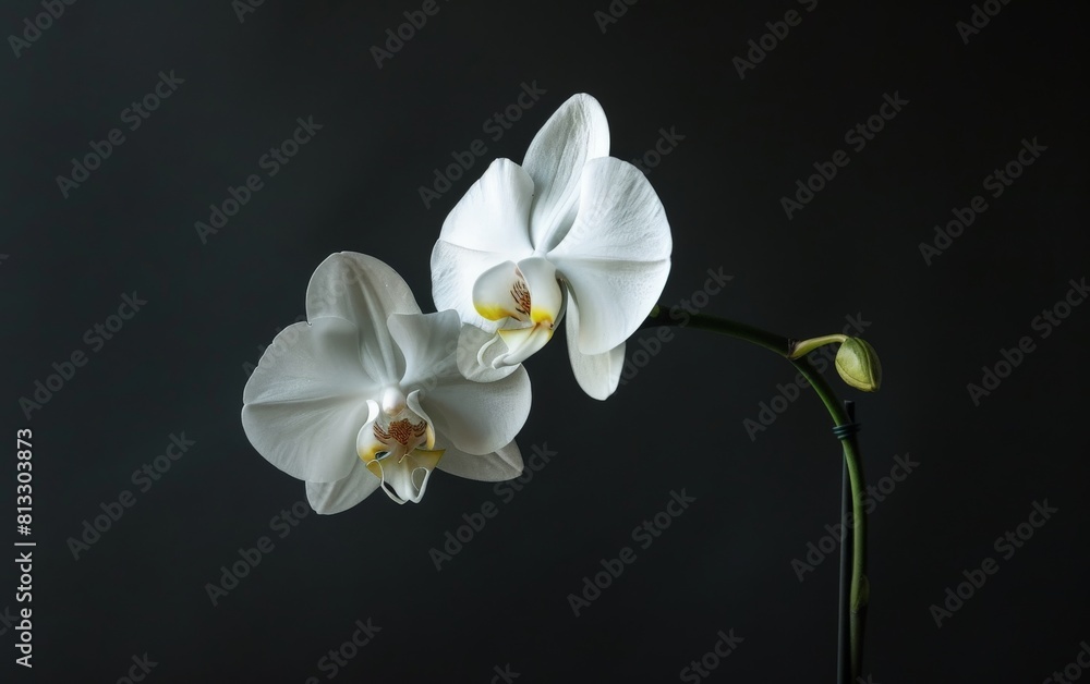 Two elegant white orchids on a black background. Two elegant white orchids on a black background.