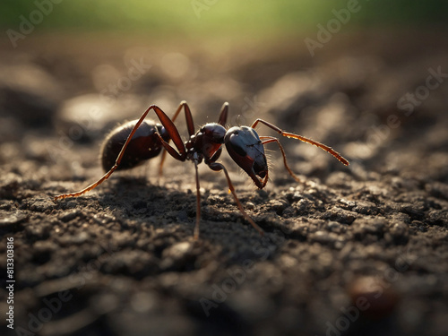 Illustration of a black ant on the floor