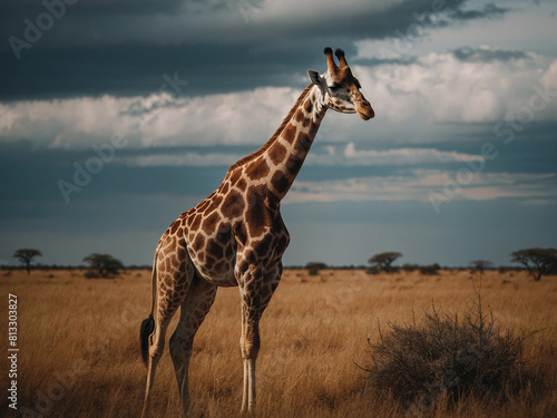 Illustration of a giraffe standing outdoors