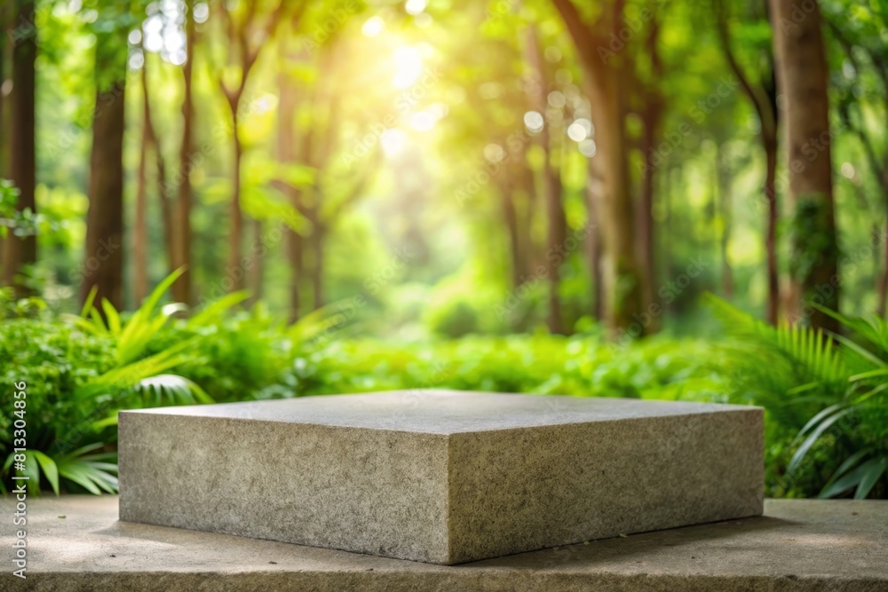 Fototapeta premium natural-stone-and-concrete-podium-in-natural-green
