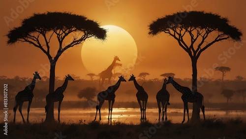 giraffe at sunset 