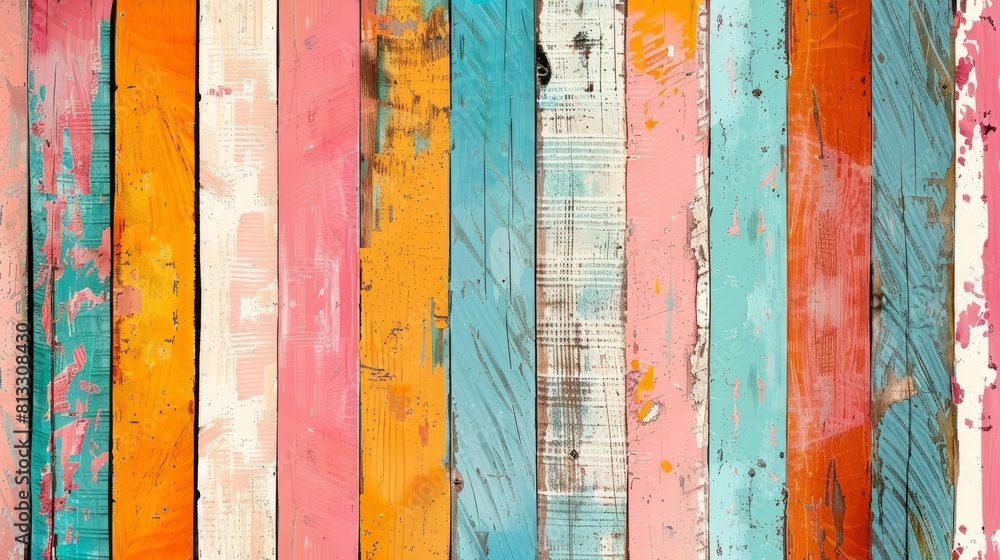 Eclectic stripes of bright colors on wooden planks create a vibrant and colorful texture, background Eclectic stripes of bright colors on wooden planks create a vibrant and colorful texture, background