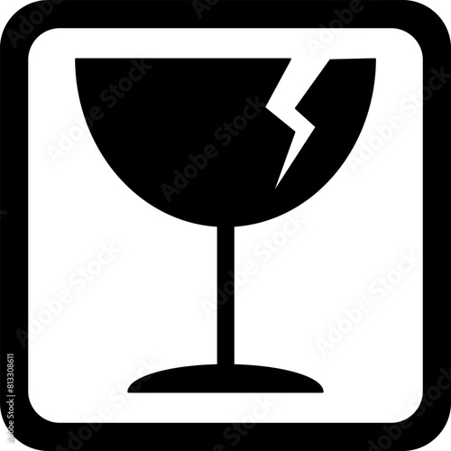sticker fragile handle with care, black and white fragile warning label, fragile label with broken glass symbol, vector asset
