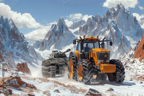 Adorable Animated Tractor: Tank Tug-of-War in Cinematic Delight © Michael