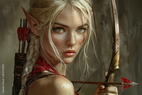 Elven Archer of the Forest Realm: War-ready Illustration photo