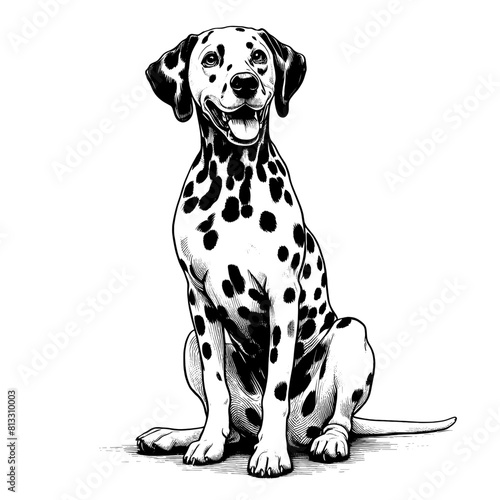 Cute Dalmatian in full-body, hand drawn sketch. Vector isolated on white background	