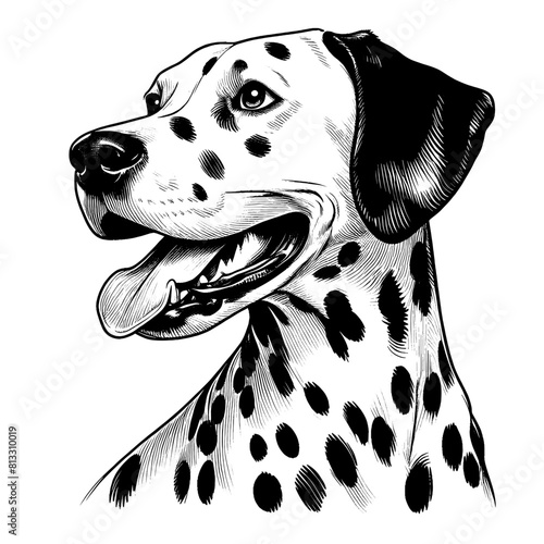 Cute Dalmatian portrait, hand drawn sketch. Vector isolated on white background	