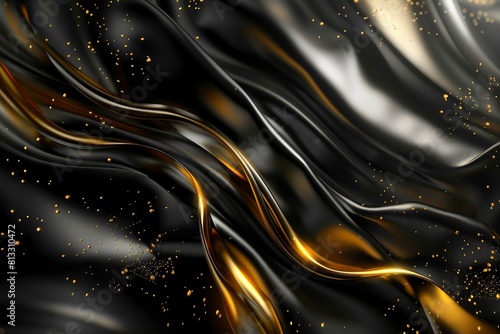 3D abstract wallpaper. Three-dimensional dark golden and black background. golden wallpaper. Black and gold background - generative ai