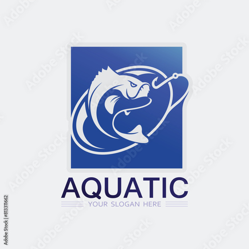Fish abstract icon design logo template Creative vector symbol of fishing club or online shop.