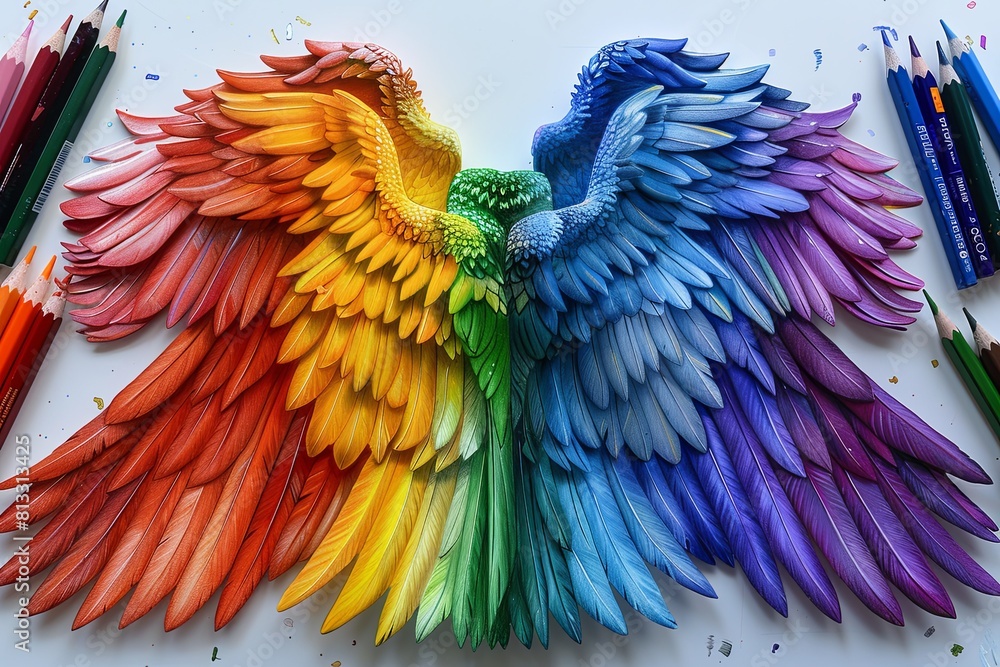 Fototapeta premium Divine Manga Harmony: Vivid Full-Body Illustration with Pencil Charm