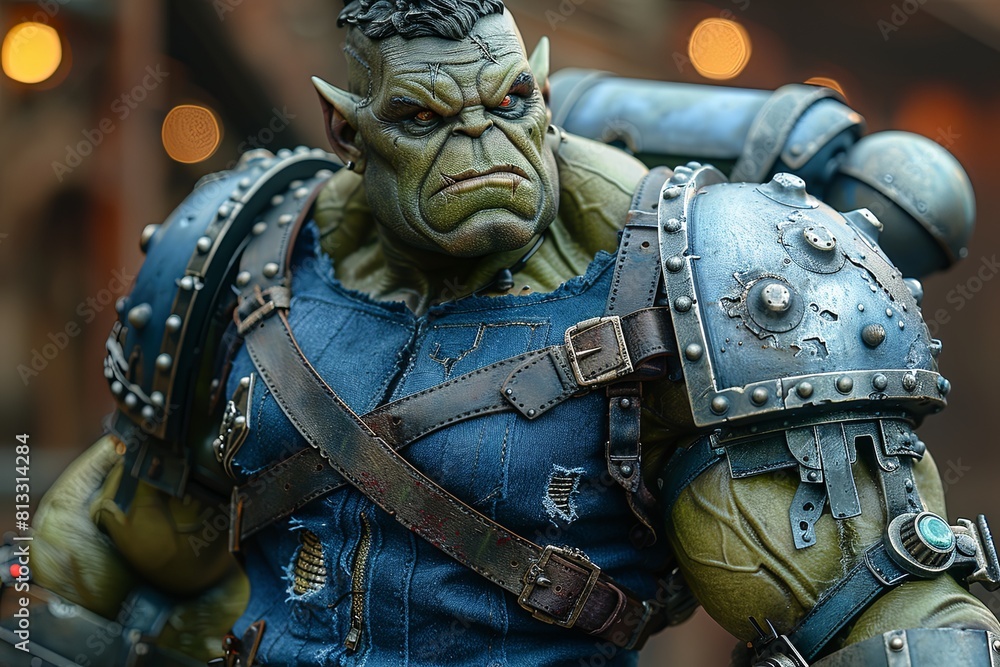 Fototapeta premium Muscular Ork with Metallic Arm: Sci-Fi Casual Pose Portrait