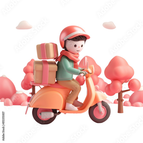 Delivery Scooter with Cardboard Box and Helmet
