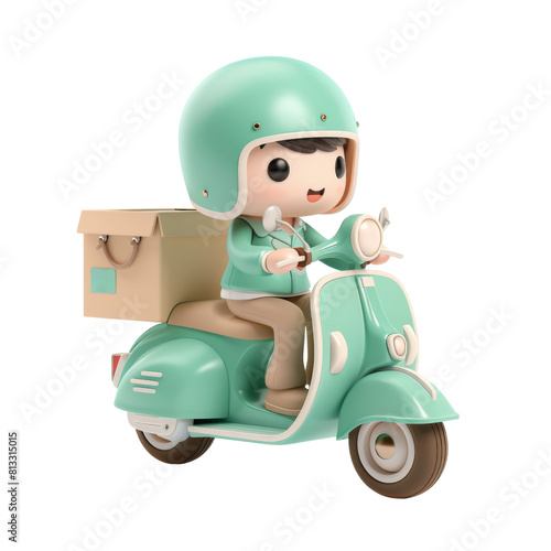 Delivery Scooter with Cardboard Box and Helmet
