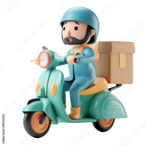 Delivery Scooter with Cardboard Box and Helmet
