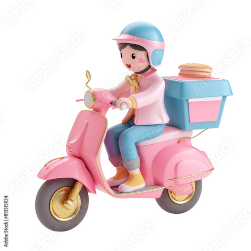 Delivery Scooter with Cardboard Box and Helmet
