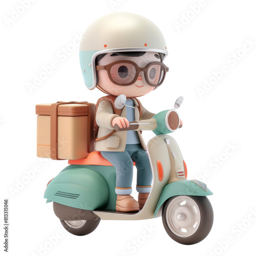 Delivery Scooter with Cardboard Box and Helmet
