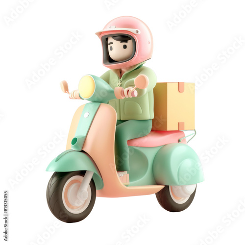 Delivery Scooter with Cardboard Box and Helmet

