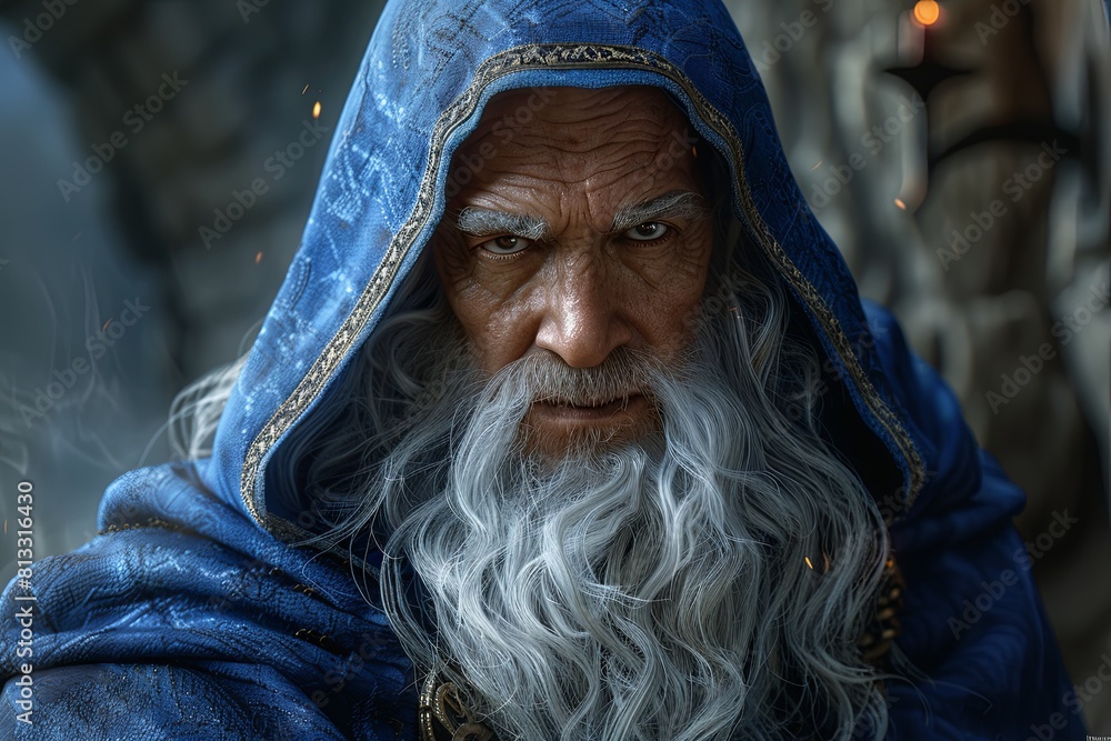 Ultradetailed Portrait of a Magical Wizard in a Deep Dark Blue Cloak Ultradetailed Portrait of a Magical Wizard in a Deep Dark Blue Cloak